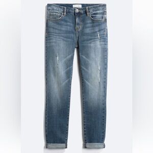 Studio Blue Mid Rise Cropped Skinny Distressed Rolled Jeans